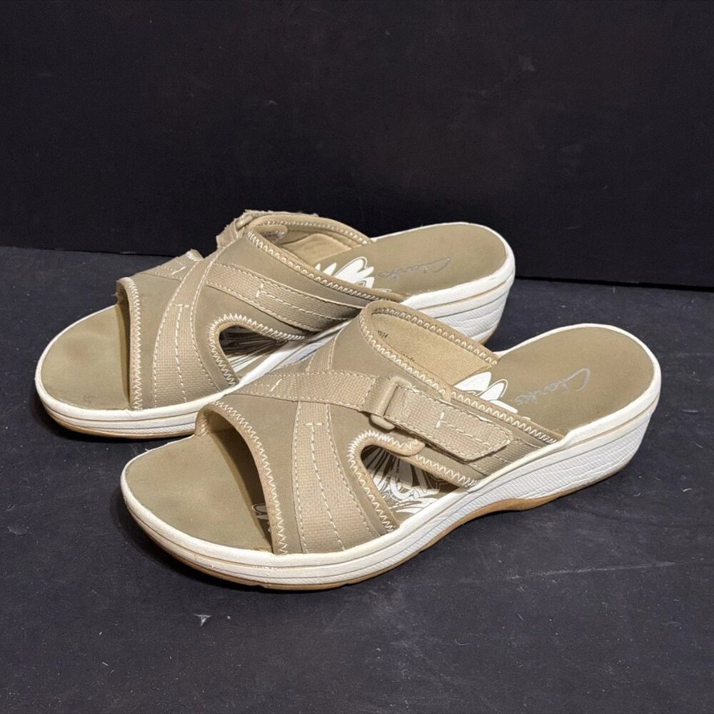 Clarks Daisy Drift Greystone Slide Sandals Size Women's 7M Adjustable Strap